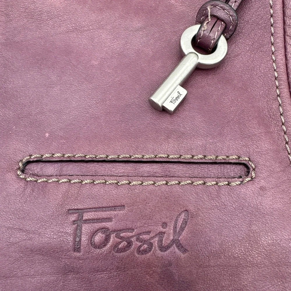 Fossil Crossbody Purple Leather Purse Hobo Boho Paisley-Lined Slouchy Bag VGT